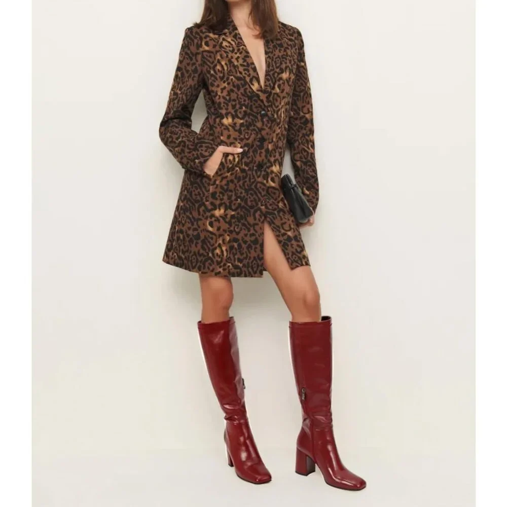 Women's Faux Leather Square Toe Chunky Heel Knee High Boots Side Zip Red